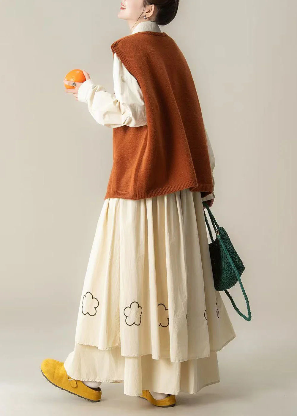 Asymmetrical Embroidered Knit Three-Piece Set – Chic Orange Spring Outfit