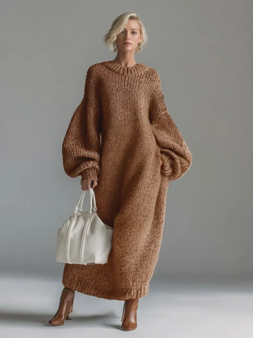 Elegant Knit Maxi Dress – Oversized Ribbed Sweater Dress for Warm Winter Style