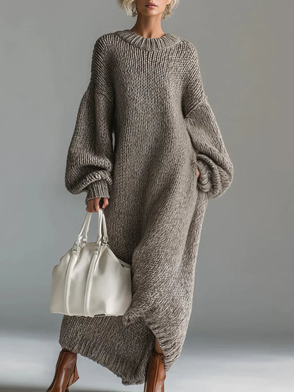 Elegant Knit Maxi Dress – Oversized Ribbed Sweater Dress for Warm Winter Style