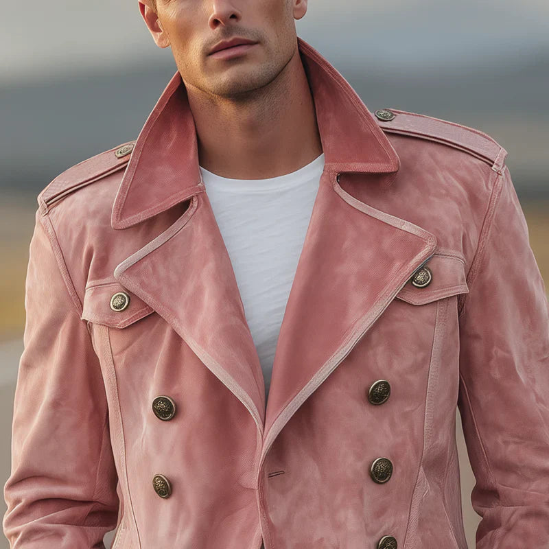 Retro Suede Double-Breasted Jacket – Men’s Lapel Western-Style Outerwear