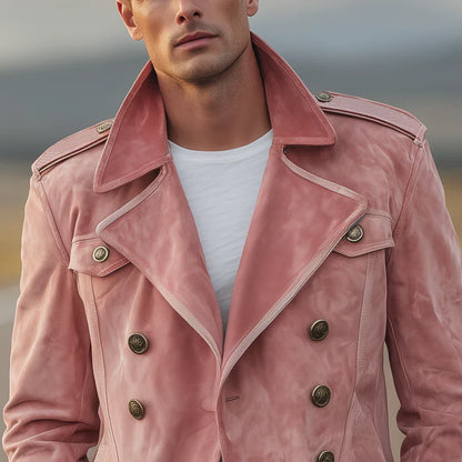Retro Suede Double-Breasted Jacket – Men’s Lapel Western-Style Outerwear