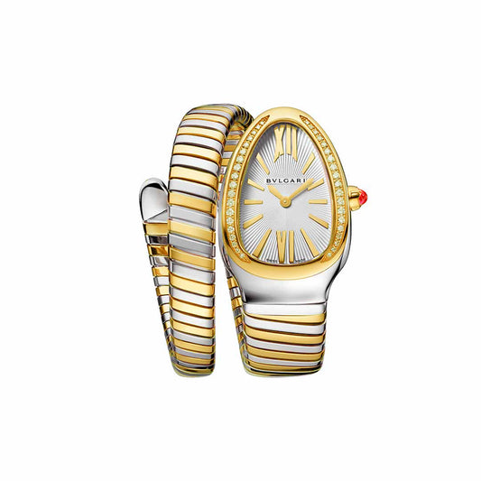 BVLGR Serpenti Tubogas – Silver with White Dial, Diamond-Set