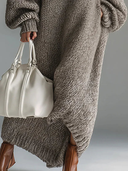 Elegant Knit Maxi Dress – Oversized Ribbed Sweater Dress for Warm Winter Style