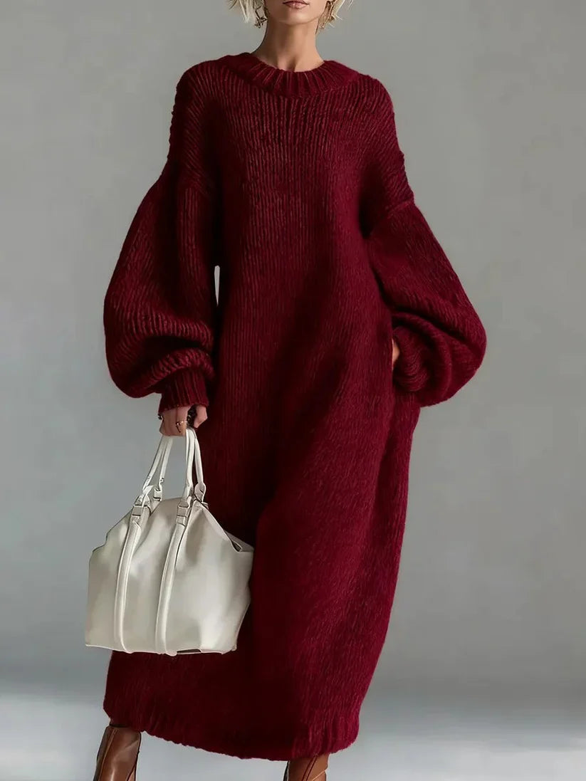 Elegant Knit Maxi Dress – Oversized Ribbed Sweater Dress for Warm Winter Style