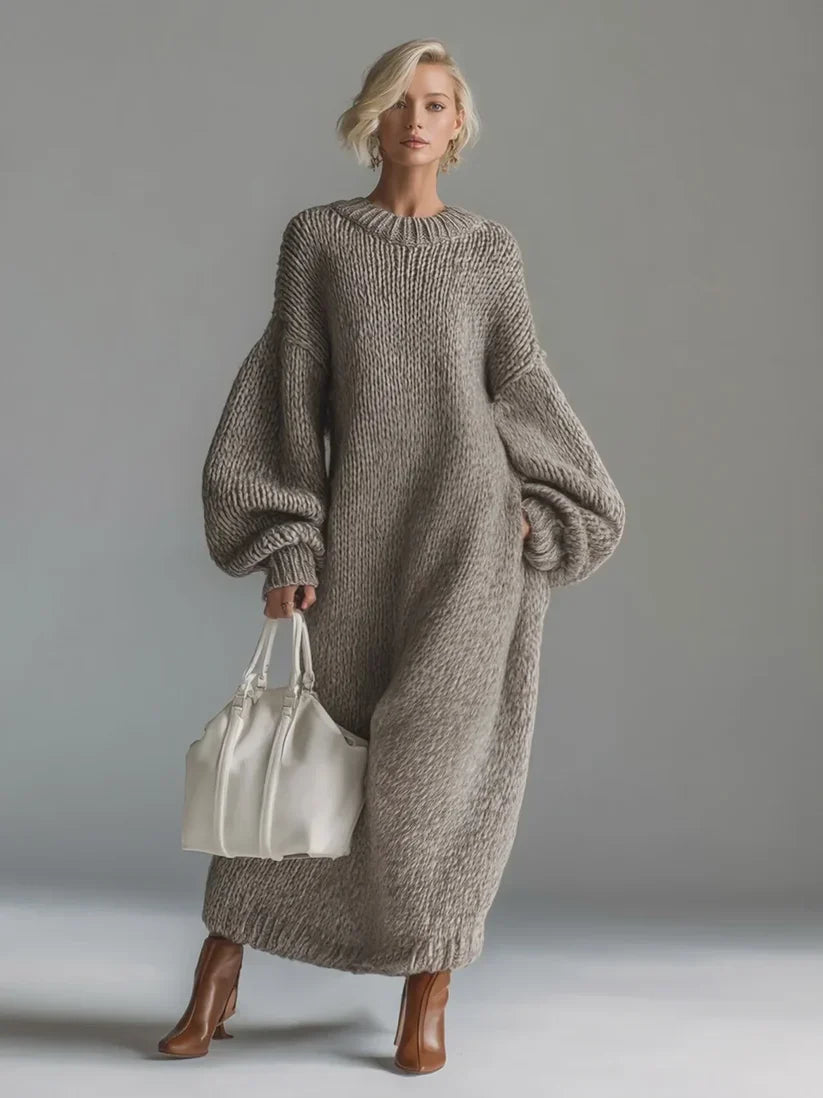 Elegant Knit Maxi Dress – Oversized Ribbed Sweater Dress for Warm Winter Style