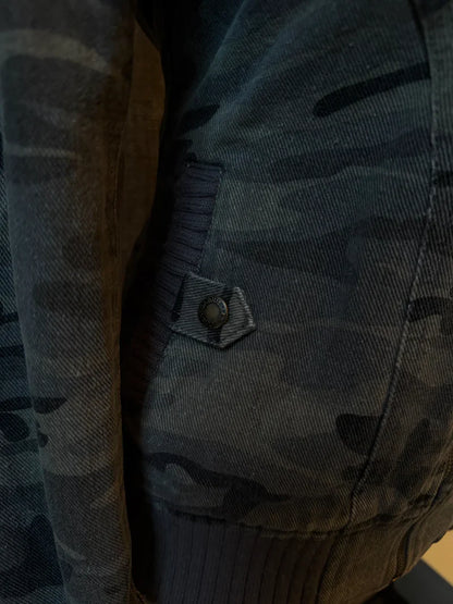Ribbed Collar Cargo Jacket – 2000s Zip-Up Utility Outerwear with Pockets