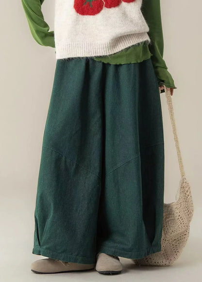 Peacock Green Denim Wide Leg Pants – Oversized Casual Spring Trousers