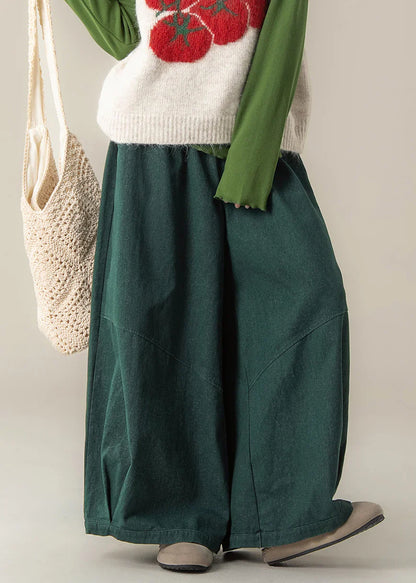 Peacock Green Denim Wide Leg Pants – Oversized Casual Spring Trousers