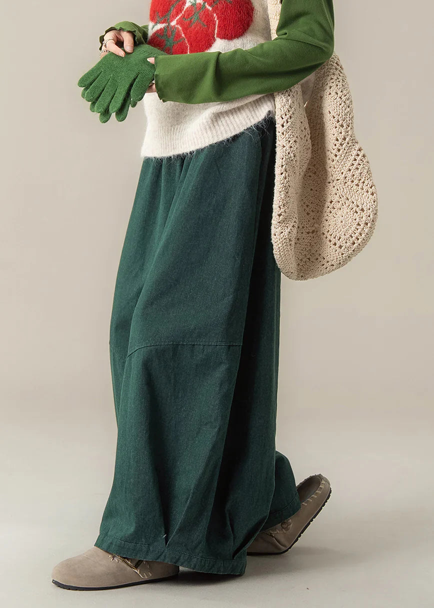 Peacock Green Denim Wide Leg Pants – Oversized Casual Spring Trousers