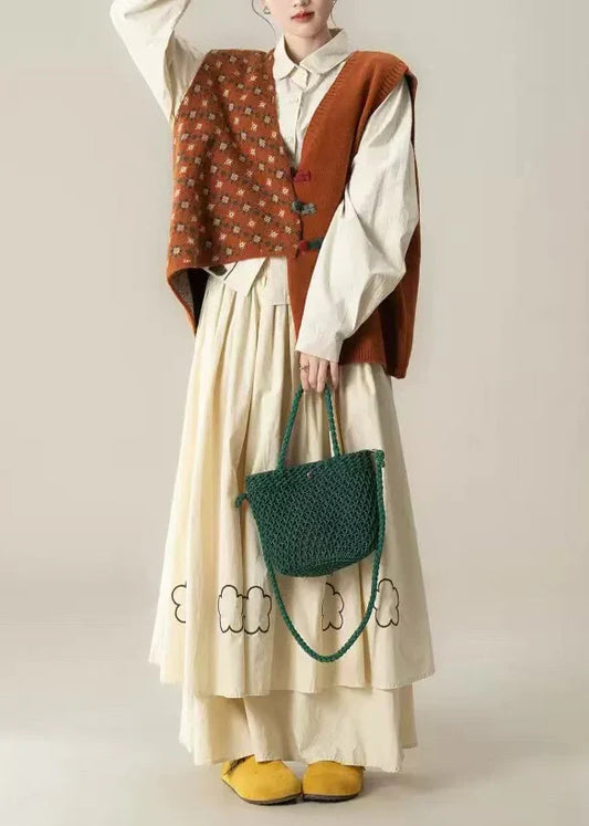 Asymmetrical Embroidered Knit Three-Piece Set – Chic Orange Spring Outfit