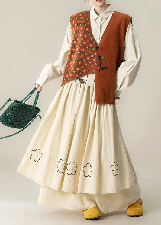 Asymmetrical Embroidered Knit Three-Piece Set – Chic Orange Spring Outfit