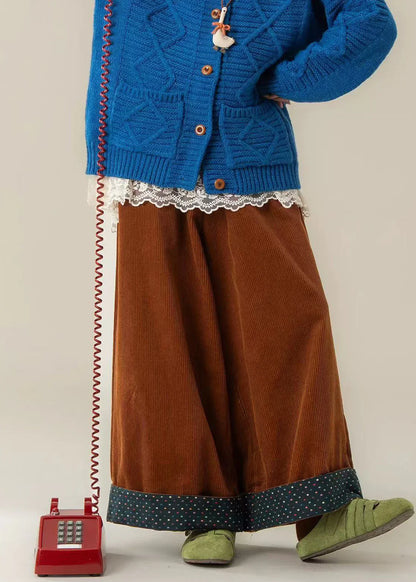 Corduroy Wide Leg Pants – Oversized Brown Spring Trousers