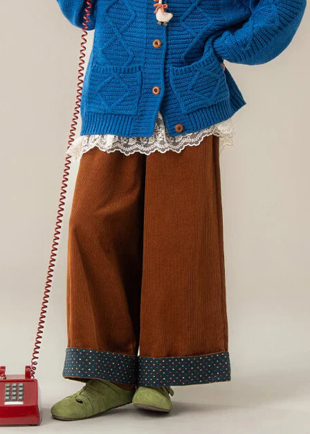 Corduroy Wide Leg Pants – Oversized Brown Spring Trousers