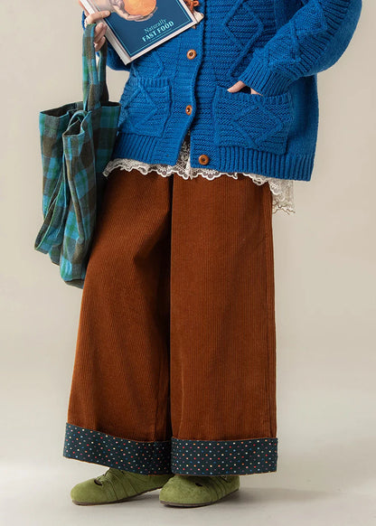 Corduroy Wide Leg Pants – Oversized Brown Spring Trousers