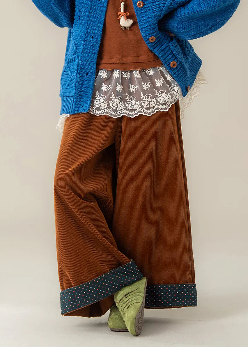 Corduroy Wide Leg Pants – Oversized Brown Spring Trousers