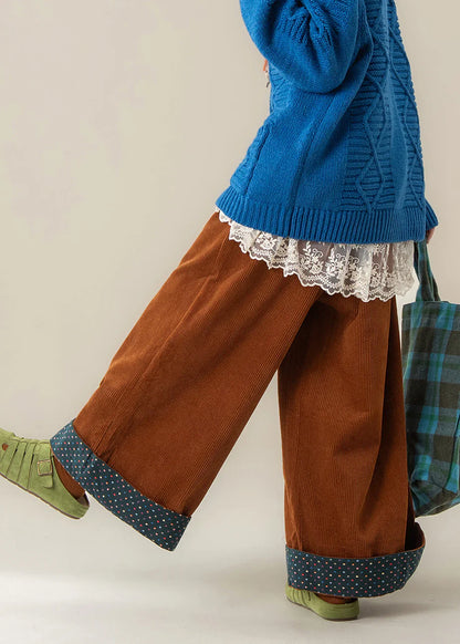 Corduroy Wide Leg Pants – Oversized Brown Spring Trousers