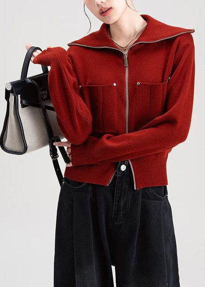 Scarlet Zip-Up Collared Knit Cardigan