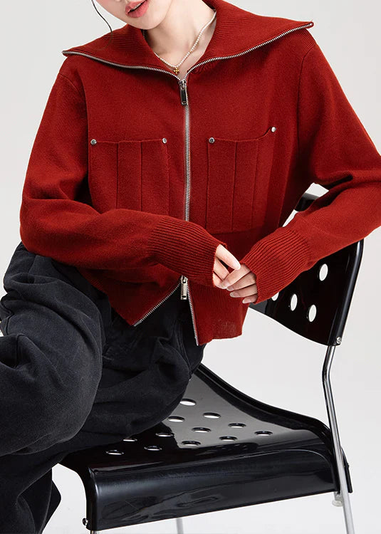 Scarlet Zip-Up Collared Knit Cardigan