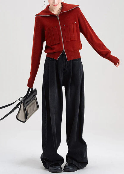 Scarlet Zip-Up Collared Knit Cardigan