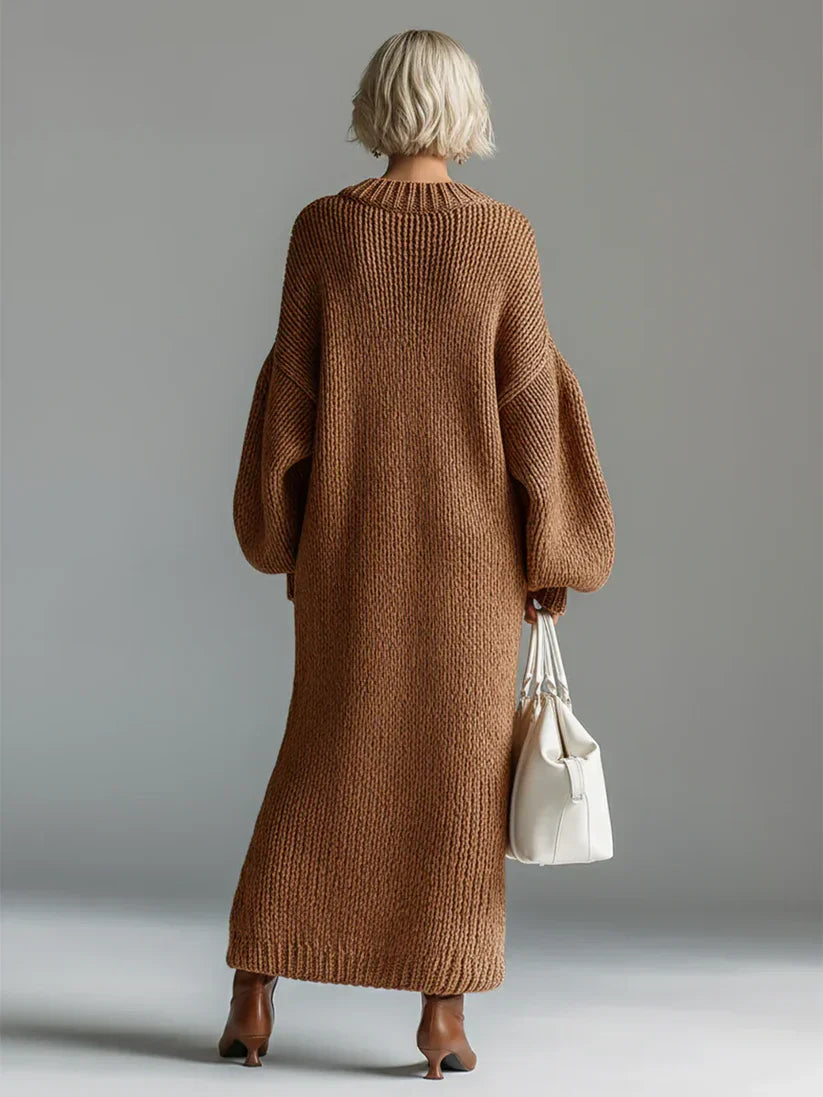Elegant Knit Maxi Dress – Oversized Ribbed Sweater Dress for Warm Winter Style