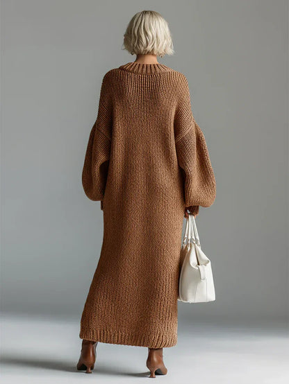 Elegant Knit Maxi Dress – Oversized Ribbed Sweater Dress for Warm Winter Style