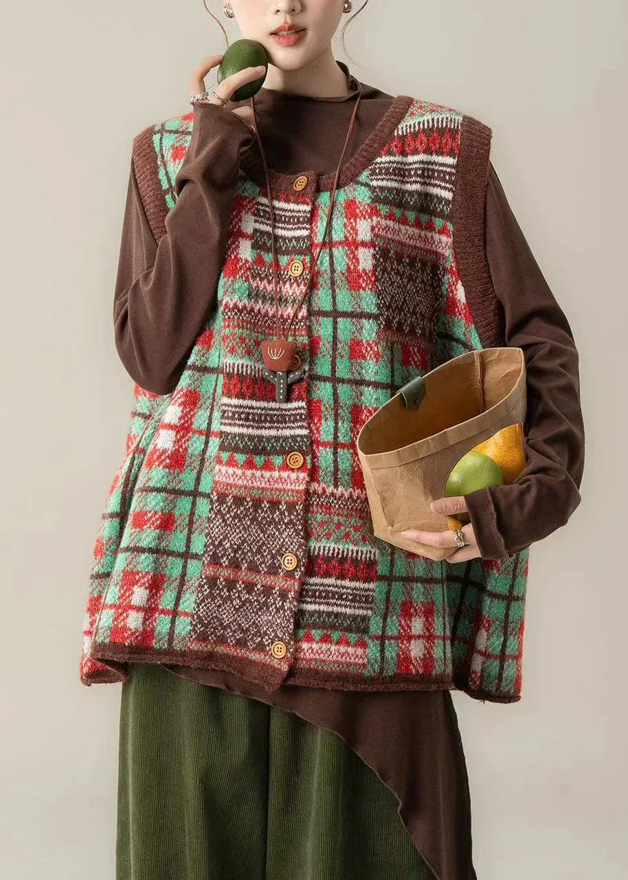 Green Patchwork Knit Waistcoat