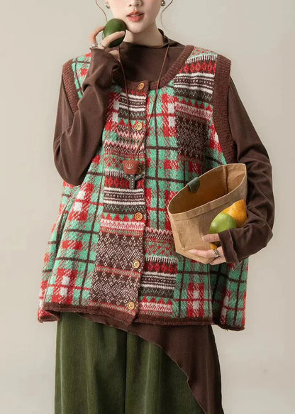 Green Patchwork Knit Waistcoat
