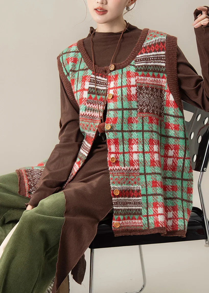 Green Patchwork Knit Waistcoat