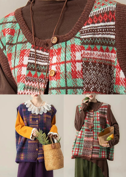 Green Patchwork Knit Waistcoat