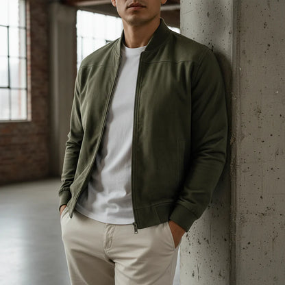 Classic Bomber Jacket – Suede-Style Zip-Up Outerwear for Men | Lightweight