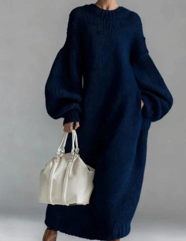 Elegant Knit Maxi Dress – Oversized Ribbed Sweater Dress for Warm Winter Style