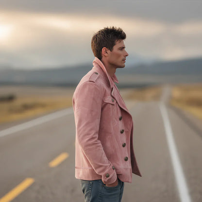 Retro Suede Double-Breasted Jacket – Men’s Lapel Western-Style Outerwear