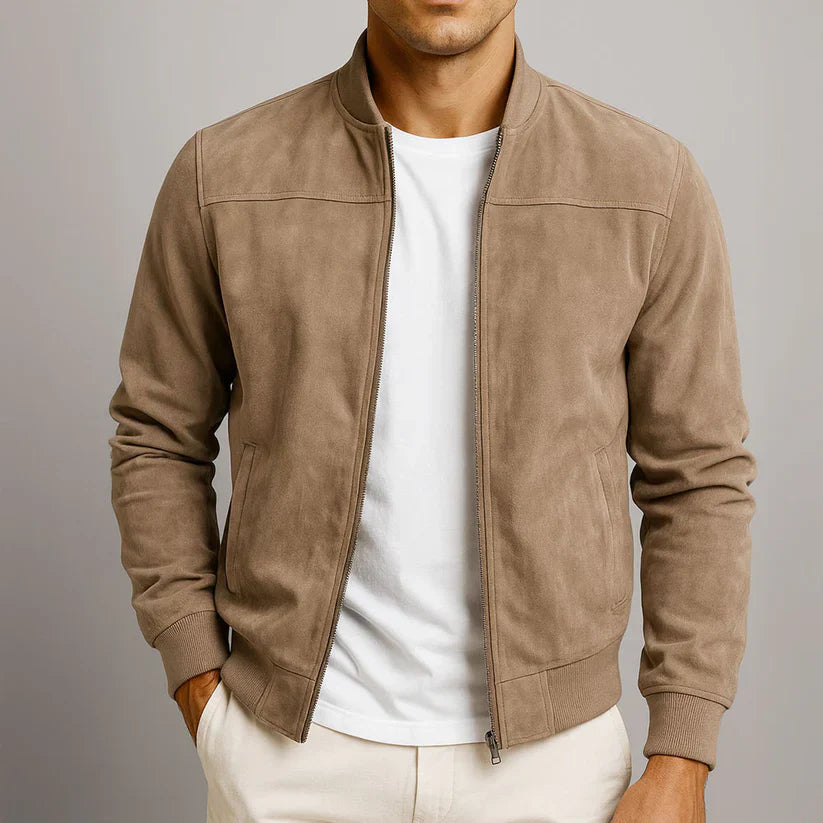 Classic Bomber Jacket – Suede-Style Zip-Up Outerwear for Men | Lightweight