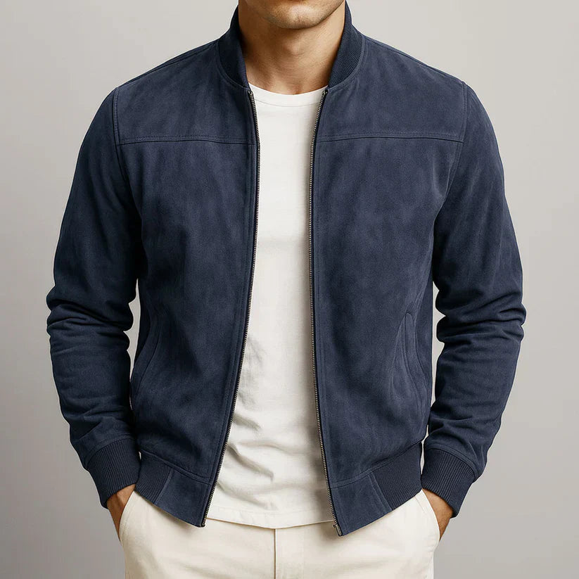 Classic Bomber Jacket – Suede-Style Zip-Up Outerwear for Men | Lightweight