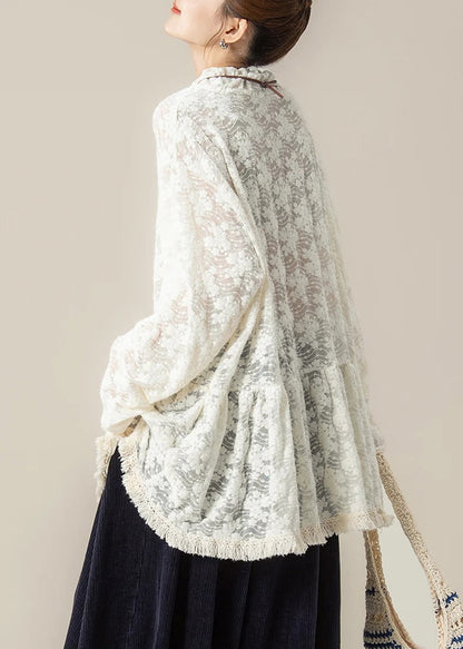 Embroidered Ruffled Lace Blouse – Handmade Vintage Spring Top