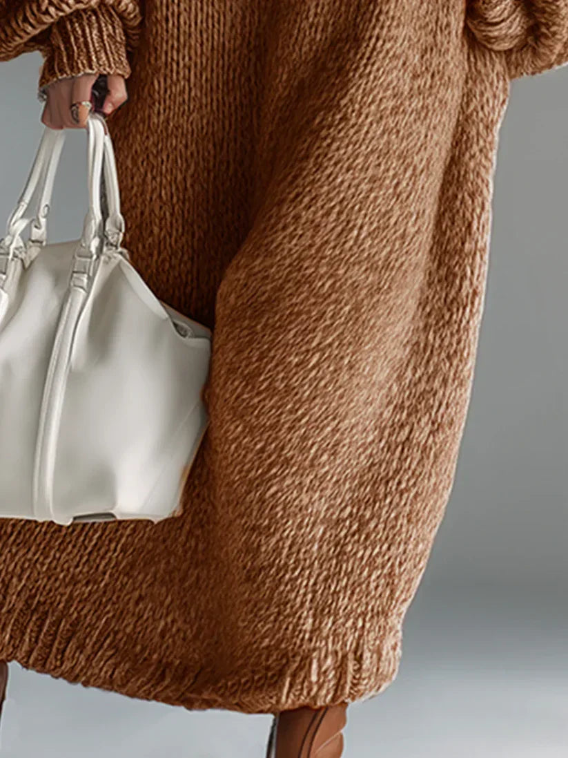 Elegant Knit Maxi Dress – Oversized Ribbed Sweater Dress for Warm Winter Style