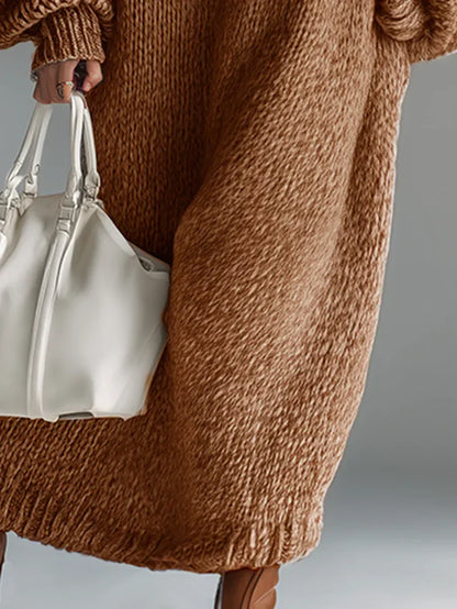 Elegant Knit Maxi Dress – Oversized Ribbed Sweater Dress for Warm Winter Style